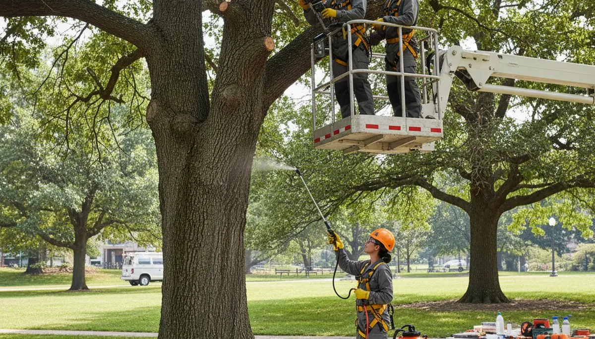 Louisville, KY arborist inspecting a tree for disease treatment and care